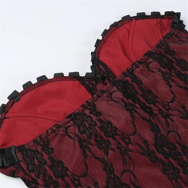 Gothic Lace Corset Crop Top Trendy Style 39 Gothic Lace Corset Crop Top Trendy Style Gothic lace corset crop top in red and black with intricate lace detailing and ruffle trim