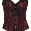 Gothic lace corset crop top in deep red with black lace detailing and ruffled edges