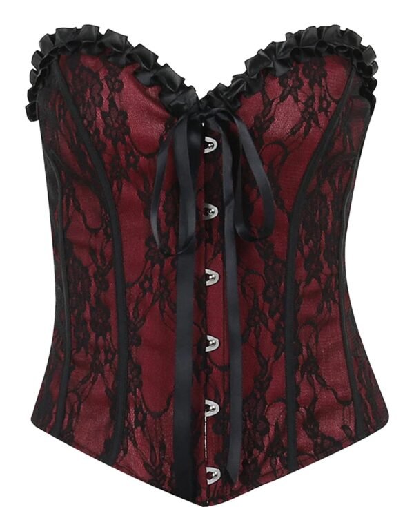 Gothic Lace Corset Crop Top Trendy Style 42 Gothic Lace Corset Crop Top Trendy Style Gothic lace corset crop top in deep red with black lace detailing and ruffled edges