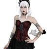 Black and red gothic lace corset crop top featuring a corset design and lace detailing