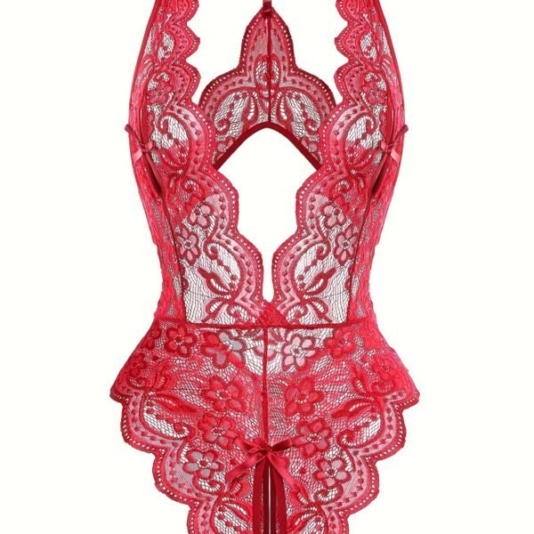 Sultry Floral Lace Bodysuit - Backless, Semi-Sheer, Open Crotch Women's Lingerie 12 Sultry Floral Lace Bodysuit - Backless, Semi-Sheer, Open Crotch Women's Lingerie Sultry Floral Lace Bodysuit - Backless, Semi-Sheer, Open Crotch