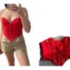 Red corset top for women showcasing a structured design, ideal for pairing with various outfits