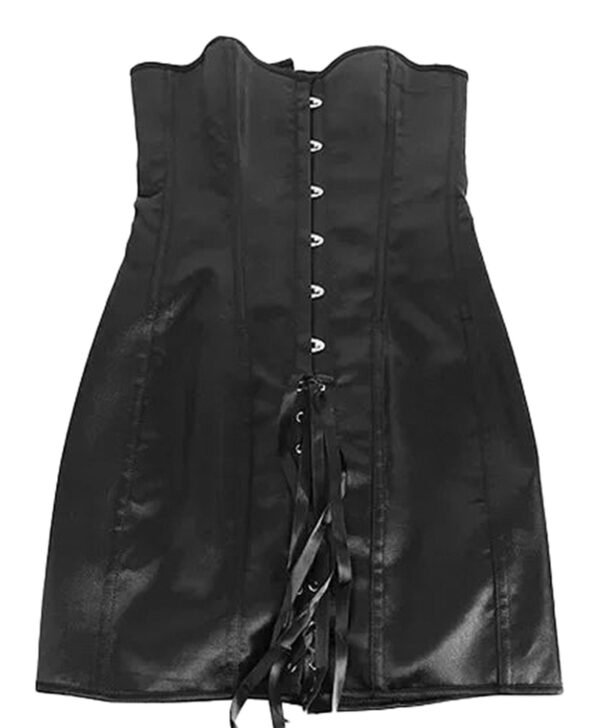 Black corset dress for women featuring a structured design and lace-up details for a flattering fit