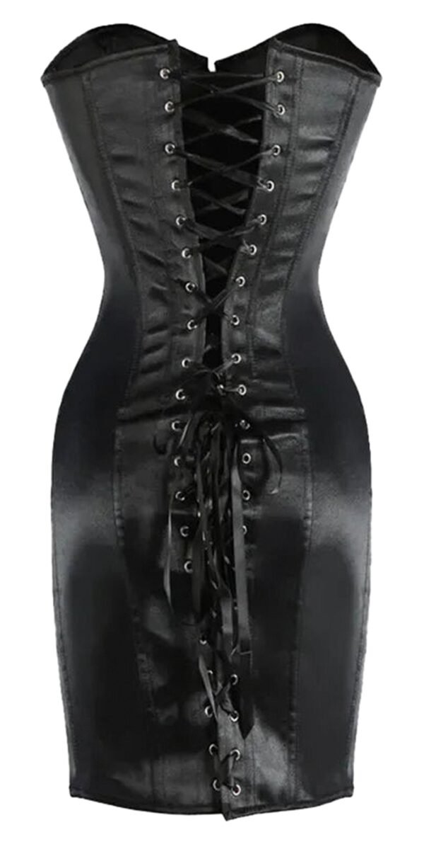 Black corset dress for women featuring a lace-up back and a form-fitting silhouette
