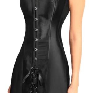 Elegant black corset dress for women with a strapless design and lace-up back detail