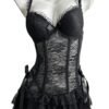Black Corset Lingerie Dress For Elegance 8 Black Corset Lingerie Dress For Elegance Luxurious black corset lingerie dress with lace detailing and ruffled skirt for seductive elegance