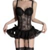 Elegant black corset lingerie dress with lace detailing and garter straps for a seductive look