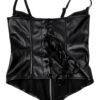 Sleek black faux leather corset top with lace-up detail and adjustable straps