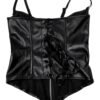 Black faux leather corset top with lace-up front and adjustable straps for edgy style