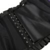 Black faux leather corset top featuring lace-up detailing and ruffled edges for a stylish look