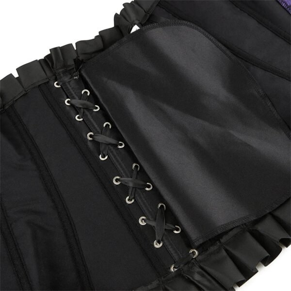 Black Faux Leather Corset Top For Trendy Style 46 Black Faux Leather Corset Top For Trendy Style Black faux leather corset top featuring lace-up detailing and ruffled edges for a stylish look