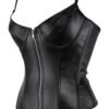 Black faux leather corset top with adjustable straps and front zipper for a stylish look