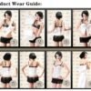 Product wear guide for a black faux leather corset top showing various styling options and fit examples.