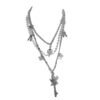 Stylish silver necklace with gothic charms, perfect for pairing with a black goth corset top for women