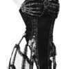 Black goth corset top for women with skull embellishments and lace detailing for a bold look