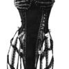 LuckeLadybug LLC black goth corset top for women with unique skull and lace detailing
