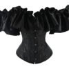 Elegant black gothic corset dress set with voluminous ruffled sleeves for a dramatic look