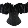 Elegant black gothic corset dress set with dramatic off-shoulder ruffled sleeves for a striking look