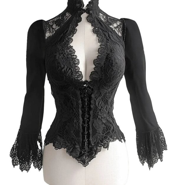 Black Lace Corset Blouse For Elegant Looks 8 Black Lace Corset Blouse For Elegant Looks Elegant black lace corset blouse with long sleeves and intricate lace detailing for stylish outfits