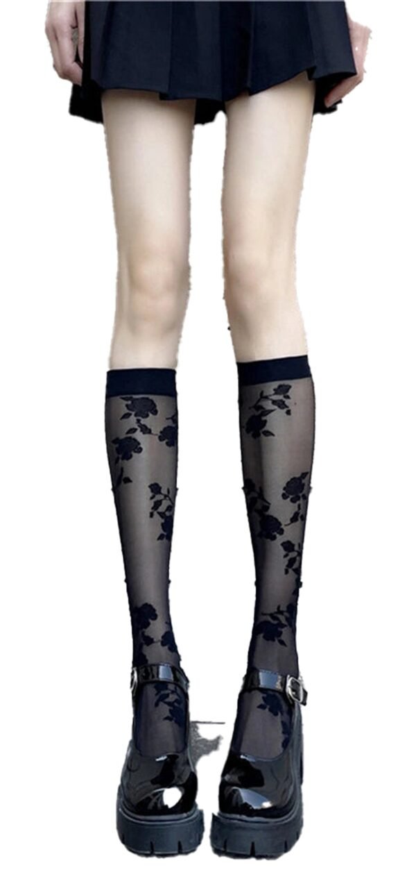 Black Lace Knee High Stockings For Chic Style 13 Black Lace Knee High Stockings For Chic Style Black lace knee high stockings with floral patterns for a stylish and elegant look