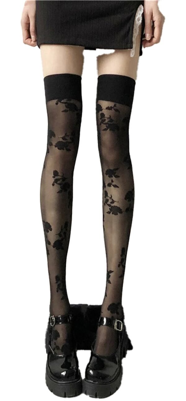 Black Lace Knee High Stockings For Chic Style 18 Black Lace Knee High Stockings For Chic Style LuckeLadybug LLC black lace knee high stockings with floral pattern and soft black band