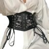 Black lace underbust corset for women with a stylish lace design and adjustable laces