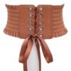 Brown lace-up girdle with ruffle detailing, perfect for styling under dresses or adding comfort to outfits