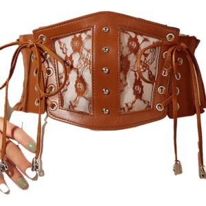 LuckeLadybug LLC Brown Girdle with Lace Detailing and Adjustable Ties, featuring Black Lace Underbust Corset for Women