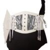 White lace underbust girdle with adjustable laces for women featuring black lace accents