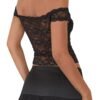Black off shoulder corset top with lace detailing for a chic and stylish look