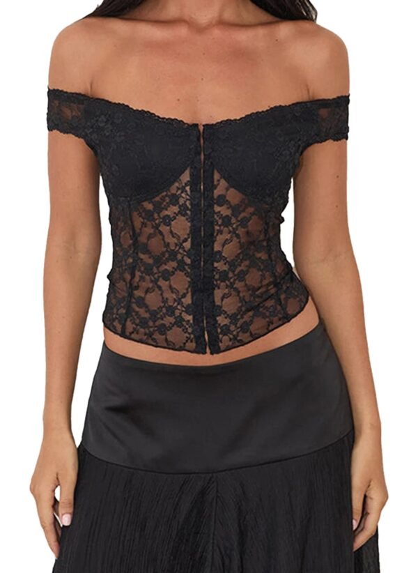 Black Off Shoulder Corset Top For Chic Style 29 Black Off Shoulder Corset Top For Chic Style Elegant black off shoulder corset top with lace design and zip closure for a stylish look