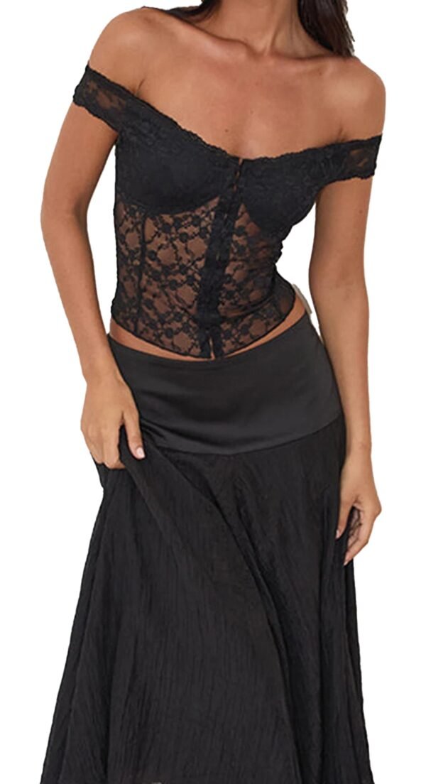 Black Off Shoulder Corset Top For Chic Style 25 Black Off Shoulder Corset Top For Chic Style Stylish black off shoulder corset top with lace detailing and fitted design for a chic look