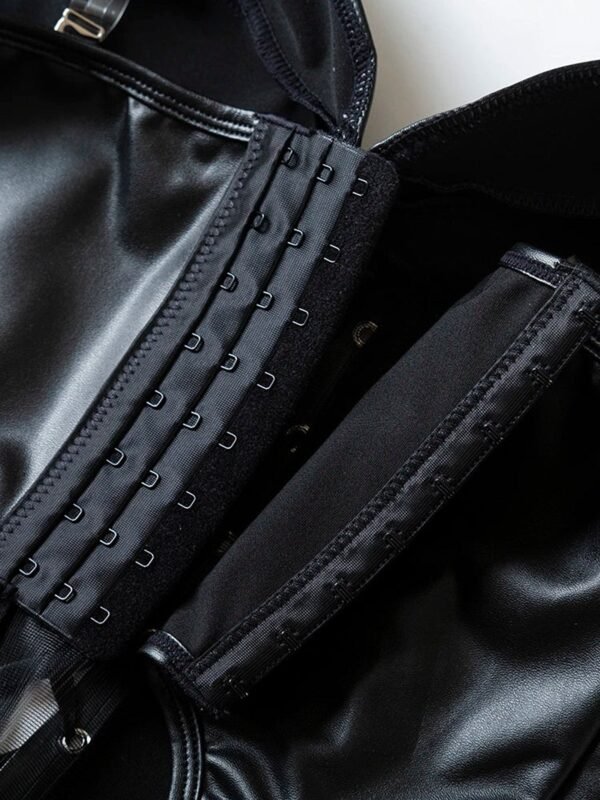 Black Strapless Corset Top For Chic Style 26 Black Strapless Corset Top For Chic Style Close-up of LuckeLadybug LLC black strapless corset top showcasing hooks and sleek material