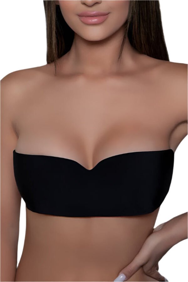 Womens Wing Shaped Bra Adhesive Strapless 13 Womens Wing Shaped Bra Adhesive Strapless LuckeLadybug LLC black adhesive wing shaped bra worn by woman with strapless design