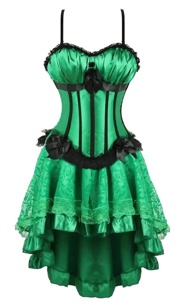 Burlesque Corset Dress With Tutu Skirt 15 Burlesque Corset Dress With Tutu Skirt LuckeLadybug LLC burlesque corset dress with tutu skirt in green featuring lace trim and decorative bows