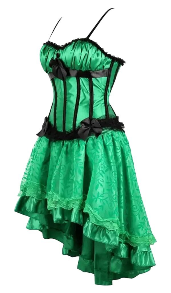 Burlesque Corset Dress With Tutu Skirt 16 Burlesque Corset Dress With Tutu Skirt Vibrant green burlesque corset dress with tutu skirt featuring ruffles and bows for a playful look