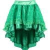 Burlesque corset dress with tutu skirt in vibrant green featuring layered ruffles and lace detailing