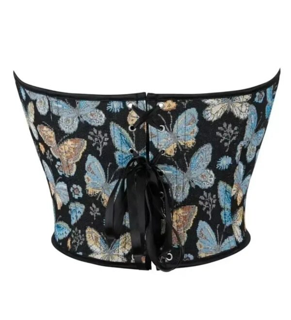 Butterfly Patterned Overbust Corset 17 Butterfly Patterned Overbust Corset Butterfly patterned overbust corset by LuckeLadybug LLC featuring a black background and colorful butterfly designs