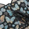 Butterfly patterned overbust corset with lace-up design and colorful butterfly motifs on a dark background