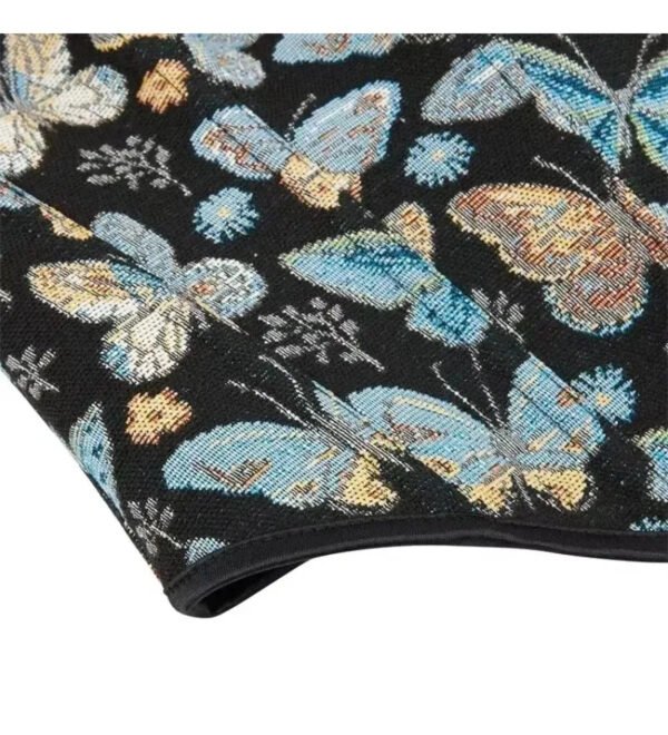 Butterfly Patterned Overbust Corset 20 Butterfly Patterned Overbust Corset Butterfly patterned overbust corset with intricate blue and gold butterfly designs on a black background
