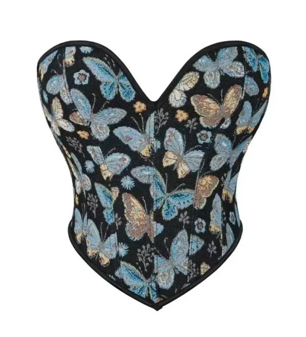 Butterfly Patterned Overbust Corset 16 Butterfly Patterned Overbust Corset Butterfly patterned overbust corset with vibrant butterfly design on a black background