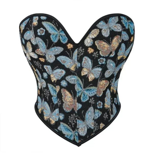 Butterfly Patterned Overbust Corset 21 Butterfly Patterned Overbust Corset Butterfly patterned overbust corset from LuckeLadybug LLC with intricate butterfly designs in blue and gold