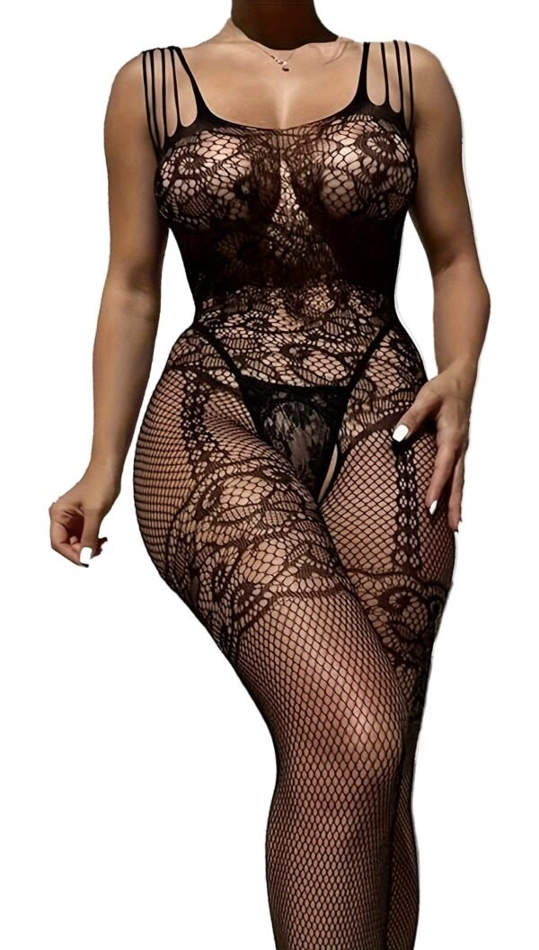 Front View Of Sultry Semi-Sheer Fishnet Bodystocking