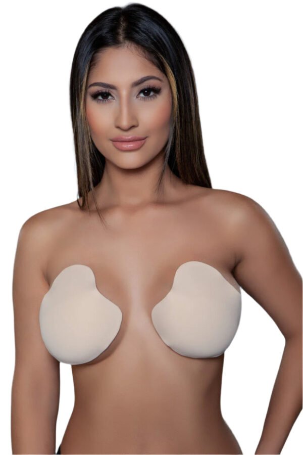 Cat Ear Fabric Nipple Covers Bra Accessory 14 Cat Ear Fabric Nipple Covers Bra Accessory LuckeLadybug LLC beige cat ear fabric nipple covers worn by model for bra accessory