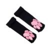 LuckeLadybug LLC cat paw thigh high stockings with pink paw prints on black fabric