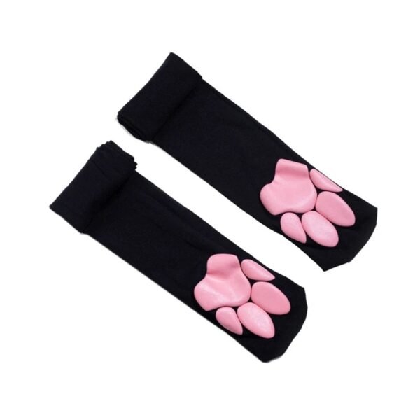 Cat Paw Thigh High Stockings Collection 27 Cat Paw Thigh High Stockings Collection LuckeLadybug LLC cat paw thigh high stockings with pink paw prints on black fabric