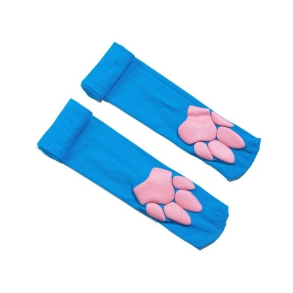 Cat Paw Thigh High Stockings Collection 28 Cat Paw Thigh High Stockings Collection LuckeLadybug LLC cat paw thigh high stockings in blue with cute pink paw prints