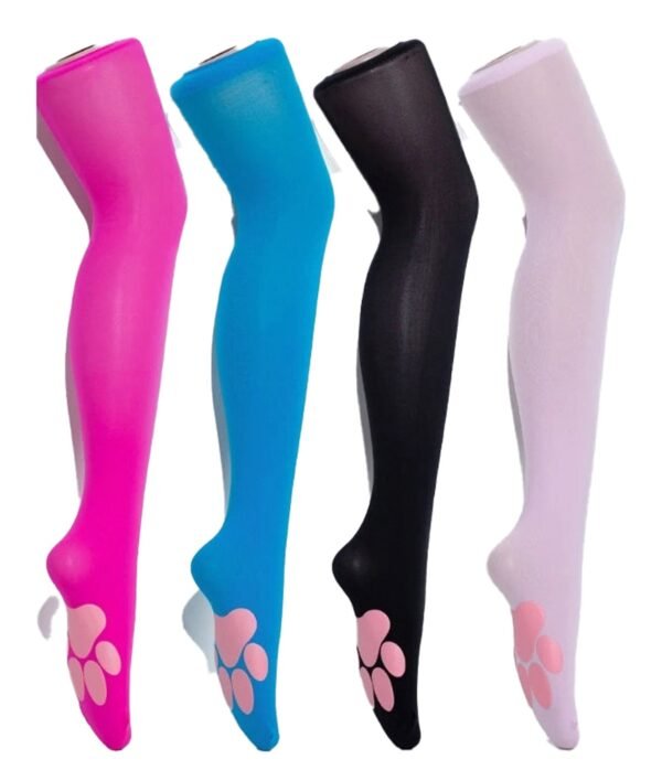 Cat Paw Thigh High Stockings Collection 22 Cat Paw Thigh High Stockings Collection Colorful cat paw thigh high stockings in pink, blue, black, and white with cute paw print designs