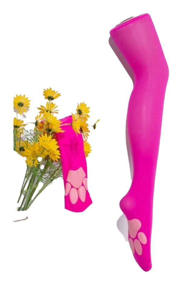 Cat Paw Thigh High Stockings Collection 26 Cat Paw Thigh High Stockings Collection Bright pink cat paw thigh high stockings with paw print design alongside yellow flowers