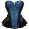 Blue steampunk corset top with black accents and an elegant pattern for a stylish look